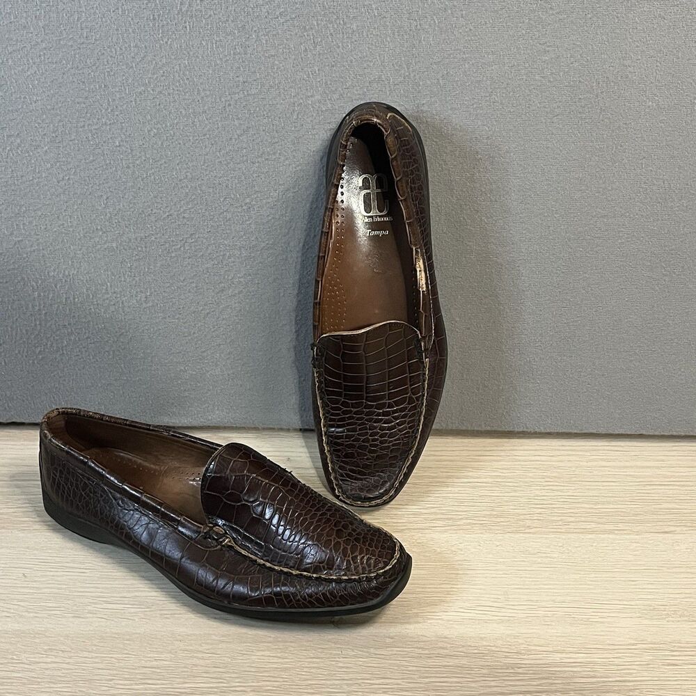 Allen Edmonds Mens Tampa Loafer Size 11 D US Dark Brown Croc Embossed Leather